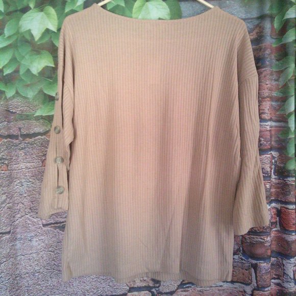 Tan Button Decor Sleeves Sweater - Picture 3 of 5